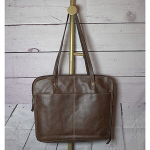 Vintage Bueno Genuine Leather Tote Dark Brown Minimalist Normcore Corpcore